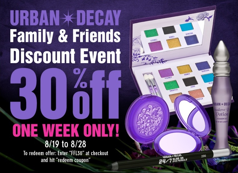 Urban Decay Family and Friends Coupon Code - FFL30