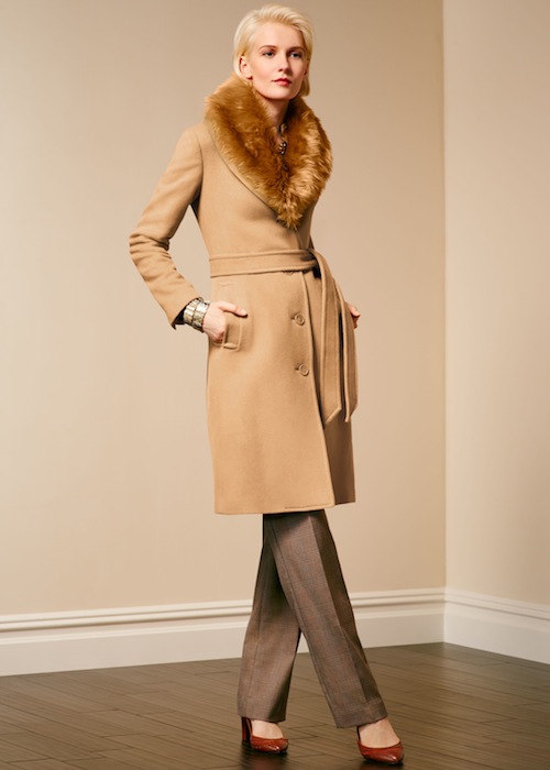 Talbots Faux-fur collar belted coat